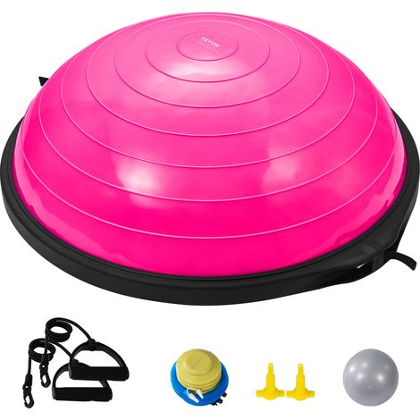 VEVOR Demi-ballon Fitness 66 cm, Ballon deEquilibre Capacite 680 kg, Station deEquilibre avec Bande de Resistance et Pompe a Pied, Entrainement Complet du Corps, Domicile, Gym, Gymnastique, Rose