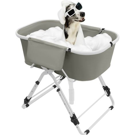Baignoire pliable pour chien - Baignoire surélevée portable pour animaux de compagnie - Hauteur réglable avec bonde - Pour chiens et chats de petite à moyenne taille (gris) (1/5)