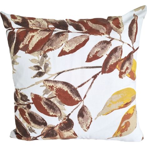 Funda de almohada de algodón de 40x40 cm, blanca, beige, marrón, amarilla, con hojas en ramitas.