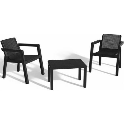 Set salotto composto da 2 sedie e un tavolino in resina riviera antracite da esterno (1/5)