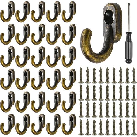 50 Lot de Crochet pour Clés Bronze Crochet 17 x 13 mm Crochets Décoratifs en Fer Bronze avec un Tournevis Cruciforme Métal Crochet Porte Manteau Vintage Pour Bijoux Sacs Serviettes Salle (1/5)