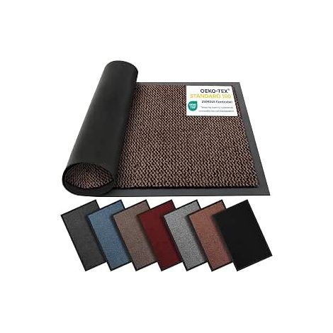 Paillasson lavable pour intérieur et extérieur, antidérapant, robuste, élégant et grand, en caoutchouc, parfait pour attraper la poussière (marron, 50 cm x 80 cm) (1/5)