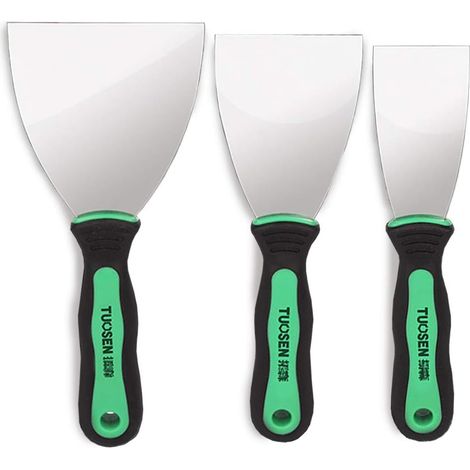 Couteau à Enduire - Spatule Acier Inoxydable 50 mm 75 mm 100 mm - Poignée Antidérapante PP Caoutchouc - DIY Décoration Peinture Mastic - Lot de 3