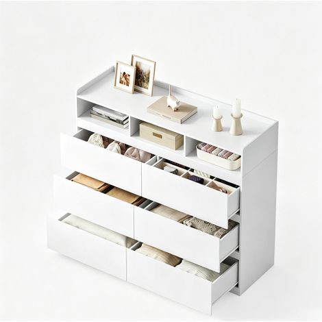 Cassettiera moderna bianca in truciolare E1 120 x 40 x 100 cm MODENUIT (1/5)