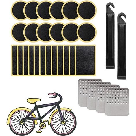 Kit de reparación de neumáticos de 30 piezas: palancas para neumáticos, kit de herramientas portátil, no requiere pegamento, etc, Color negro (1/5)