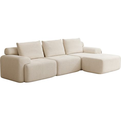 Sofá esquinero modular en L blanco de tejido tipo pana, 305 cm, sin montaje (1/5)