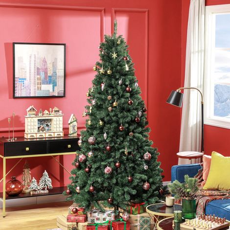 Árbol de Navidad Artificial 213 cm con 1064 Ramas de Alambre de Memoria y Base Plegable Árbol de Navideño Verde (1/5)