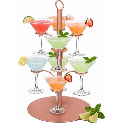 Relaxdays Torre para bebidas, 8 copas, acero, para presentar cócteles, Spritz y vino, soporte, oro rosa (1/5)