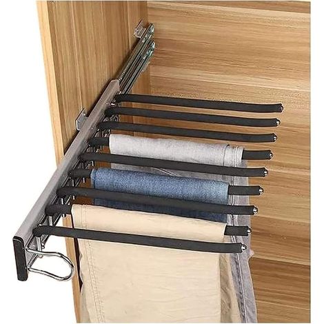 Cintre Pantalon Acier Inox 9 Barres Extensible Antidérapant pour Dressing, Pantalons, Cravates, Foulards (1/5)