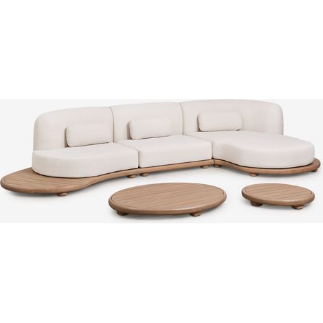 SKLUM Garten-Set mit modularer 3-teiliger rechter Chaiselongue-Sofa und 2 Couchtischen aus Akazienholz Gerard              Helles Akazienbraun                      (1/5)