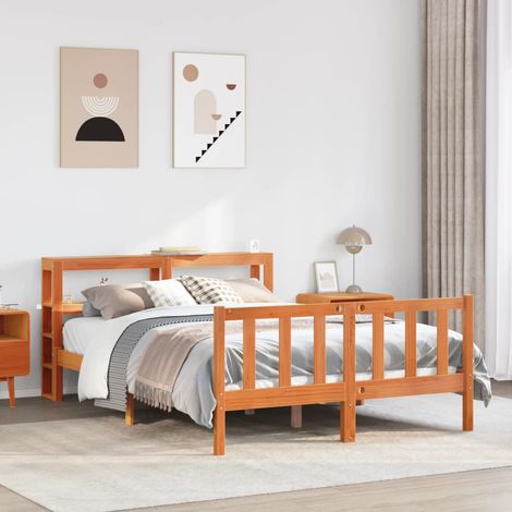 Bed Frame with Headboard without Mattress Wax Brown 150x200 cm King Size vidaXL (1/5)