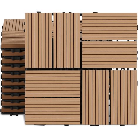Randaco WPC Terrassenfliesen 30x30 cm Teakfarben 33 Stück 3 m² Klickfliesen Garten Balkon (1/5)