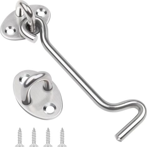 1 x 100mm silver stainless steel hook and eyelet for wooden gates, window door latch (1/5)