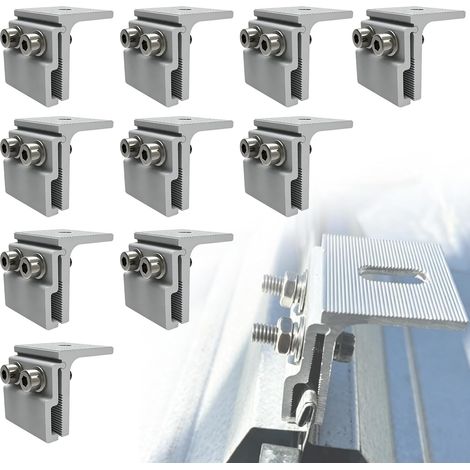 Lot de 10 Pinces à Joint Debout, Colliers de Serrage de Toit, Supports de Panneau Solaire en Aluminium pour Toiture Métallique, Accessoire de Montage Photovoltaïque, 45 x 52 mm (1/5)