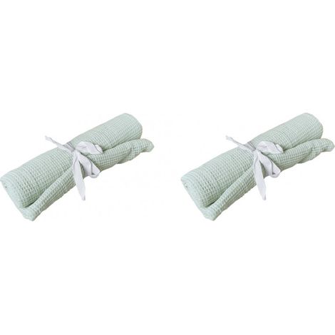 Lot 2 chemins de table en coton et lin vert 45 x 150 cm - CUADRO 8948