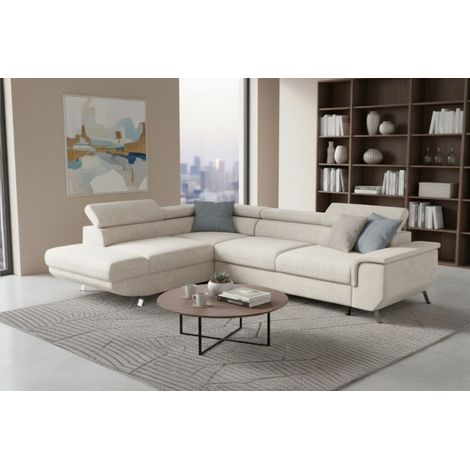 Ecksofa mit Schlaffunktion PLATO Sofa in Stoff Onega Ecru Ottomane Links
