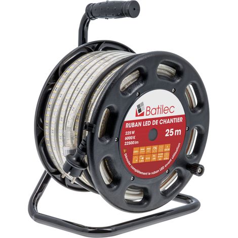 Enrouleur ruban LED de chantier 25 mètres - Puissant, robuste et pratique - Indice de protection IP65 - BATILEC (1/5)