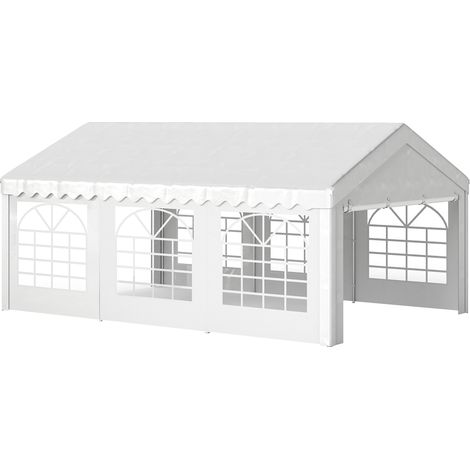 Tente barnum de réception 6x4x2,8m, tonnelle jardin en polyéthylène blanc, 8 fenêtres, structure acier galvanisé robuste. (1/5)