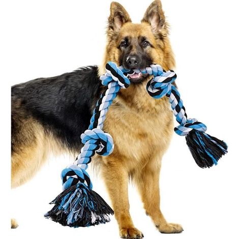90cm Jouet de corde à 5 nœuds pour Chiens, Jouet à ronger, Corde tressée pour Nettoyage des Dents et mâcheurs agressifs - bleu (1/4)