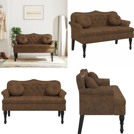 Sitzbank mit Kissen Braun 120,5x65x75 cm Wildleder-Optik - Wildlederlook Sofa - Couchbank - Wohnzimmersofa - Sessel - Polstersofa - Home & Living