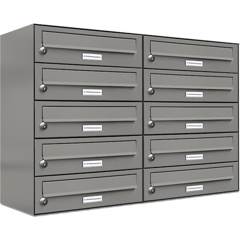 10er Premium Briefkasten Aluminiumgrau RAL Farbe 9007 für Außen Wand Postkasten 2x5 (1/5)