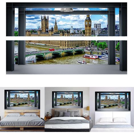 Tête de lit 3D en forme de pont - Sticker mural décoratif en vinyle amovible pour chambre à coucher (1/4)