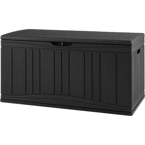 Coffre de rangement extérieur 114 x 55 x 61 cm étanche capacité 300 L avec vérins à gaz style extérieur en hdpe noir