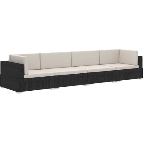 Lot de 4 Canapés de jardin, Canapé d'extérieur, Meuble de jardin, avec coussins Résine tressée Noir OIB9629E (1/5)