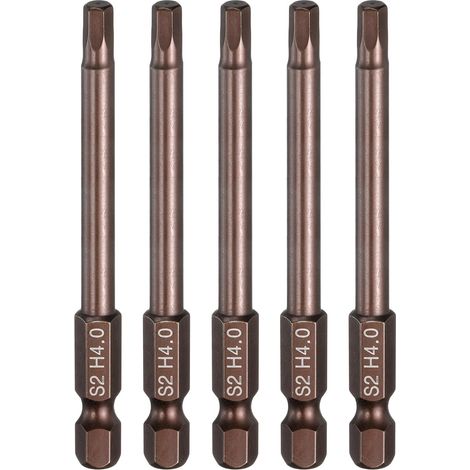 5pcs Embout À Tête Hexagonale Plate H4.0 (4mm) Extrémité Magnétique 1/4" Tige Hexagonale 75mm (3") Long Acier S2 Embout Métrique Hexagonal Clé Douille, Ton Cuivré (1/5)