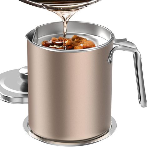 Oil Pot de graisse pour bidon de stockage en acier inoxydable avec bidon de 2 litres en Couvercle anti-poussière pour tamis à mailles fines Plaque antidérapante stockage d'huile de friture (1/5)
