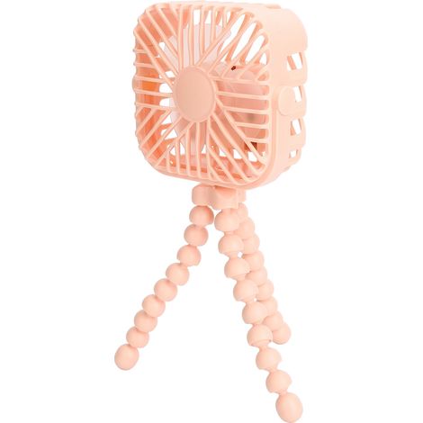 Mini ventilateur portable pour poussette, 3 vitesses, rechargeable, veilleuse LED, rotation à 360°, rose. (1/5)