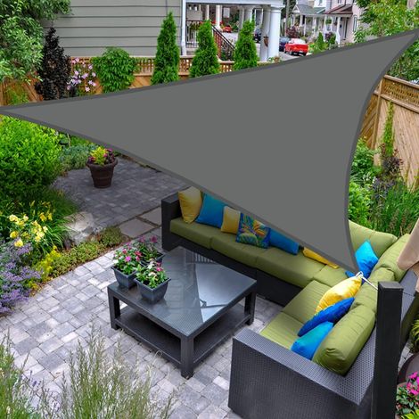 Voile d'ombrage Imperméable Triangulaire 4x4x5,65m Toile Ombrage UV Protection pour Terrasse Jardin Extérieur-Gris / argent Anthracite (1/5)