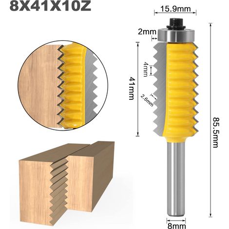 8mm tige surélevée panneau "V" joint Bits joint de doigt colle fraise for bois Tenon boiseries cône Tenon fraisage Tenoning Machine (Size : 8X41X10Z) (1/5)