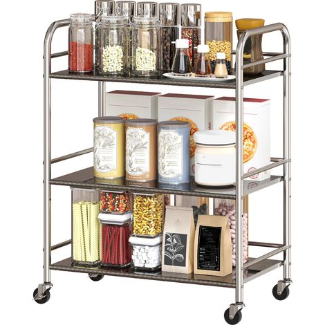 HOMCOM Carrello Moderno a 3 Livelli con Ripiano Centrale Regolabile 60x35x77 cm