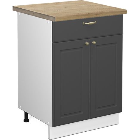 Mueble bajo de cocina Fame-Line, Antracita-oro, 60 cm con cajón, ET Roble, Vicco (1/5)
