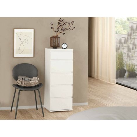 Dmora - Cassettiera Abelarda, Settimino multiuso, Comò camera da letto, Mobile con cassetti, 40x40 h107 cm, Bianco (1/5)