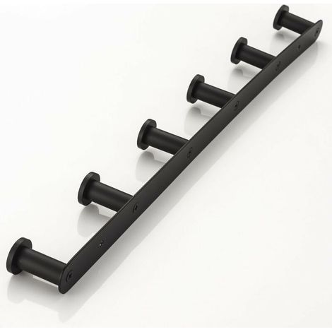 Stainless Steel Wall Coat Rack Coat Hooks with 6 Hooks Black Finish in Bathroom, Bedroom (1/5)