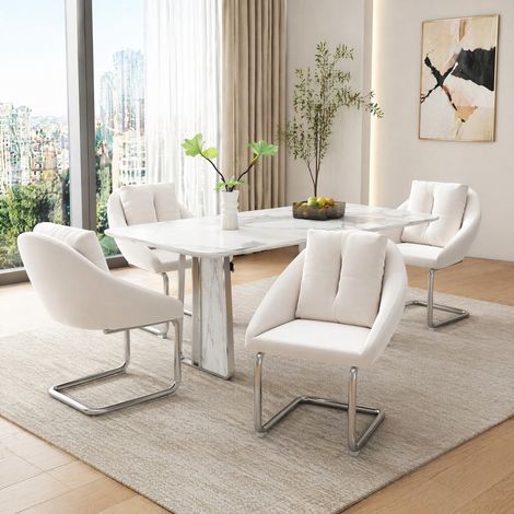 MEUBLIV Set di 4 sedie da sala da pranzo 59x65x82 cm beige, girevoli con cuscino (1/5)