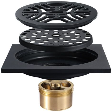 Siphon de sol - Siphon de sol de salle de bain - Siphon de sol extérieur - Siphon de sol extérieur pour balcon épaissi anti-blocage, anti-insectes et anti-odeurs 100 × 100 mm noir (1/5)
