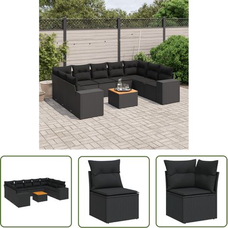 The Living Store 10-tlg. Garten-Sofagarnitur mit Kissen Schwarz Poly Rattan - Gartensorte - Outdoor Möbel - Lounge Set - Gartenlounge - Esstischset (1/5)