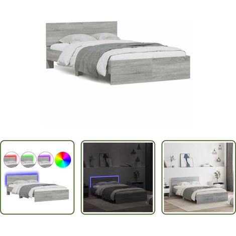 vidaXL RGB-LED -  Bettgestell mit Kopfteil LED-Beleuchtung Grau Sonoma 135x190 cm (1/5)
