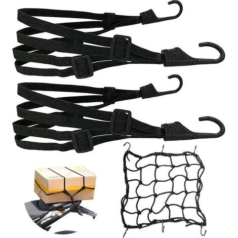 Tendeurs Elastique avec Crochets 40x40cm Filet à Bagages Elastique Sangle Bagage Elastique avec Crochet pour Moto Fixation de Casque (1/4)