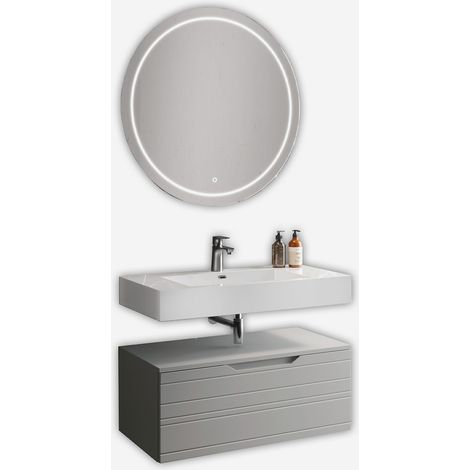 Mobile bagno sospeso con lavabo e specchio LED Solmira - Grigio