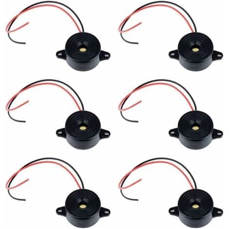 Electronic Buzzer DC 3-24V 85dB Alarme Sonore Électronique Buzzer Système d'Alarme Sirène 12v avec Câble 110mm Son Intermittent Continu pour Circuits Physiques 6 Pcs(Noir) (1/5)