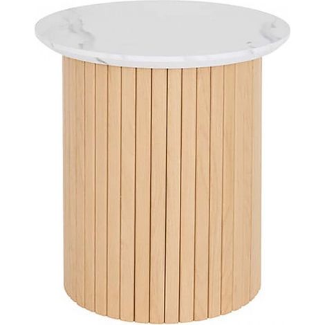 Table d’appoint ronde avec plateau effet marbre blanc - Diamètre 45 x Hauteur 50 cm (1/4)