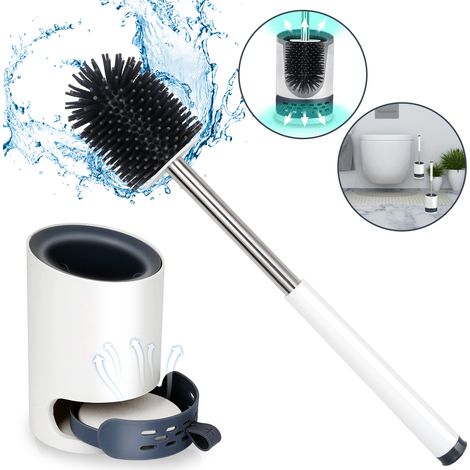 TolleTour Brosse de toilette salle de bains en silicone, baignoire à brosse de toilette, poignée en acier inoxydable Pour Salle de Bain (1/5)