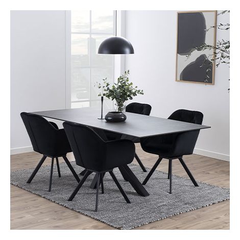 Hellin – Table de salle à manger 200x100 cm – Plateau en céramique noir – Pieds croisés en métal – Design moderne et élégant (1/6)