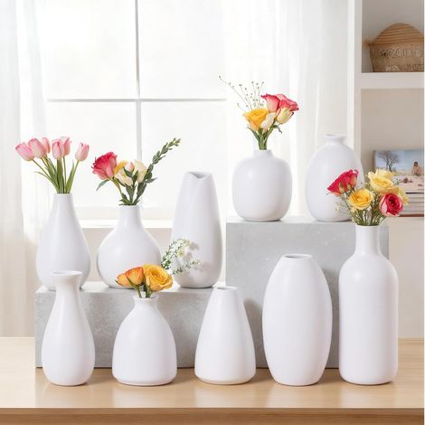 Ensemble de Petits vases en céramique Blanche, Mini vases à bourgeons en Vrac pour Fleurs et Herbes de la Pampa,centres de Table bohèmes pour fêtes/Mariages DIY/décoration de Table Basse (10, White) (1/5)