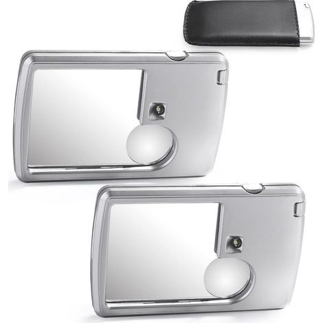 Lot de 2 loupes portatives 3X et 6X avec éclairage, type carte, pour la lecture, les menus, les voyages, les contrats, la maison (argent)