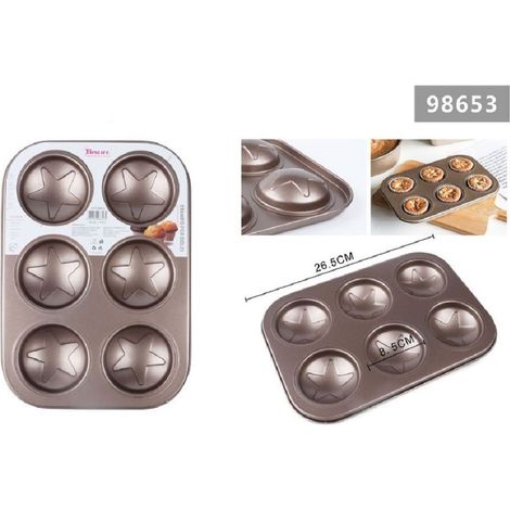 Kaela - Stampo Teglia Vassoio Antiaderente 6 Muffin Cupcake Dolci Budino A Stelle 98653 - (1/2)